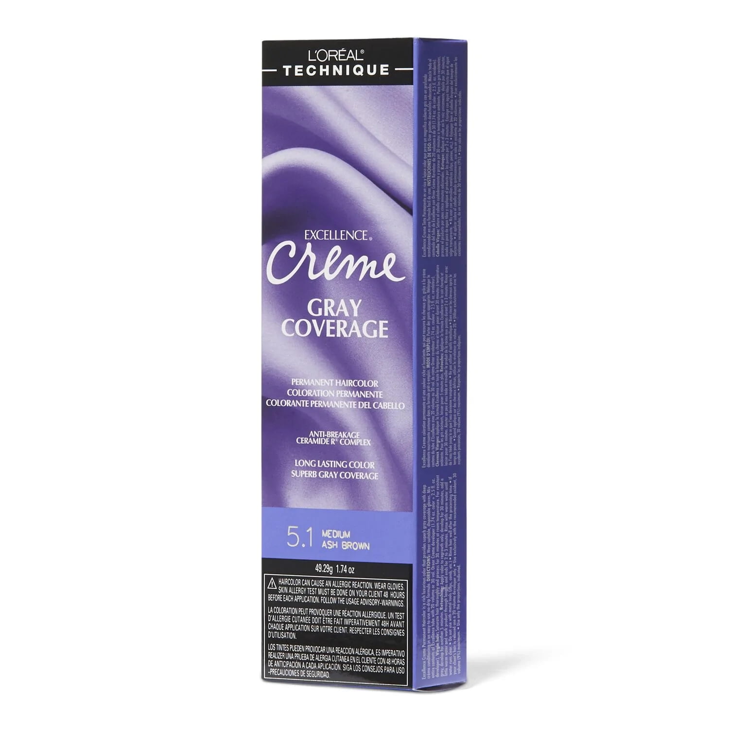 L'Oreal Excellence Creme Gray Coverage Permanent Hair Color, Medium Ash Brown, 5.1, 1.74 oz