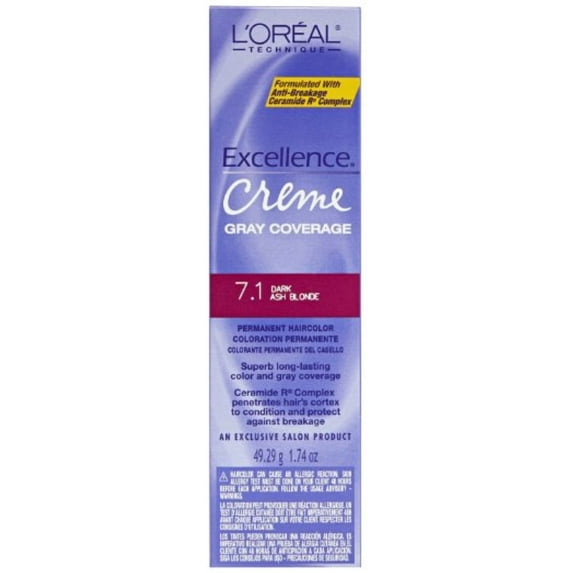 L'Oreal Excellence Creme Permanent Hair Color, Dark Ash Blonde #7.1, 1.74 oz (Pack of 3)
