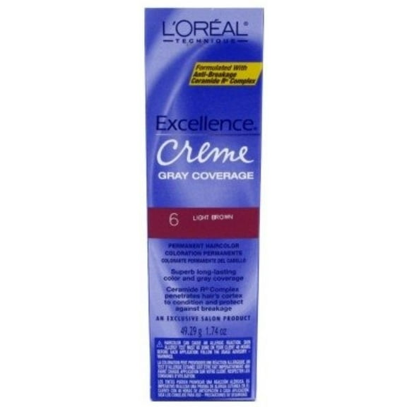 L'Oreal Excellence Creme Permanent Hair Color, Light Brown #6, 1.74 oz