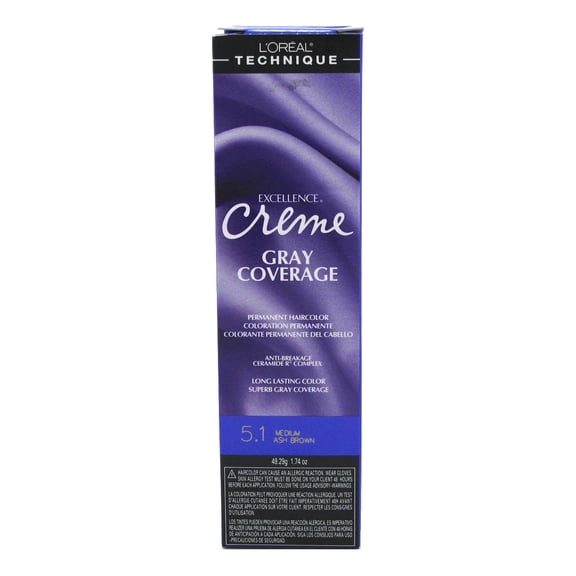 L'Oreal Excellence Creme Permanent Hair Color, Medium Ash Brown #5.1, 1.74 oz
