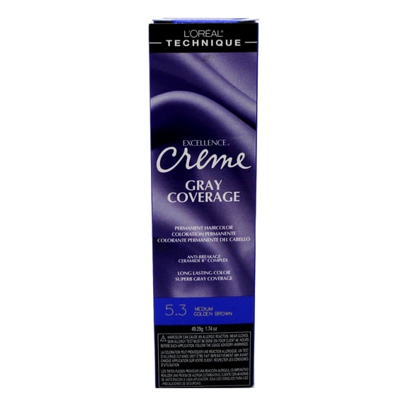 L'Oreal Excellence Creme Permanent Hair Color, Medium Golden Brown #5.3, 1.74 oz