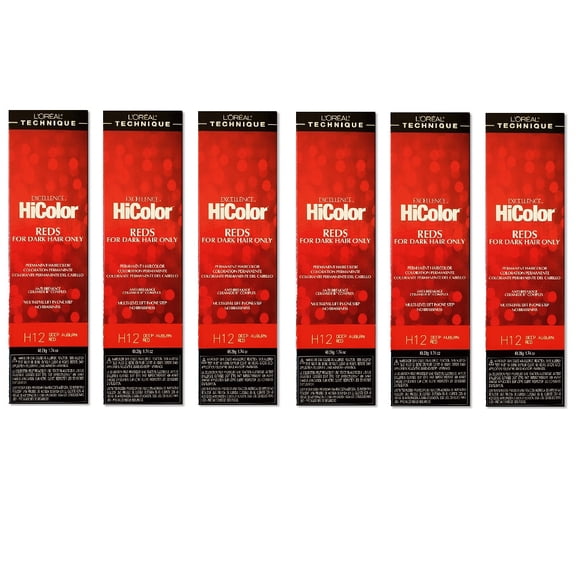 L'Oreal Excellence HiColor H12 Deep Auburn Red Permanent Tint HC-05109 (6 Pack)