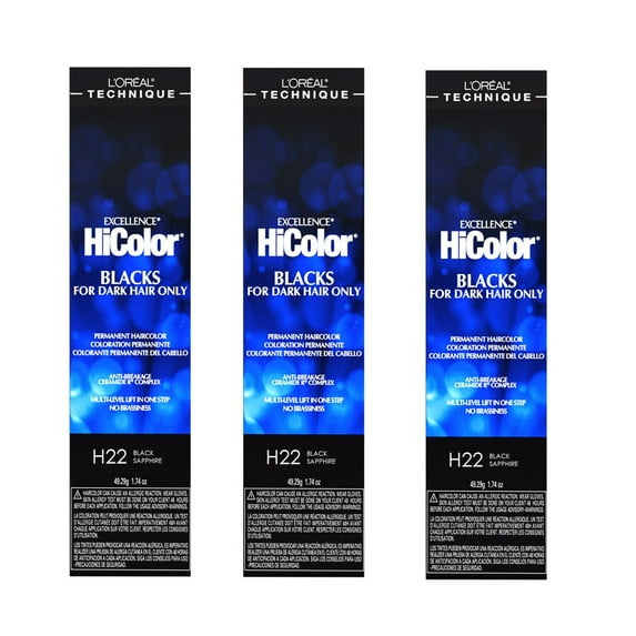 L'Oreal Excellence HiColor H22 Black Sapphire Hair Tint HC-30654 (3 Pack)