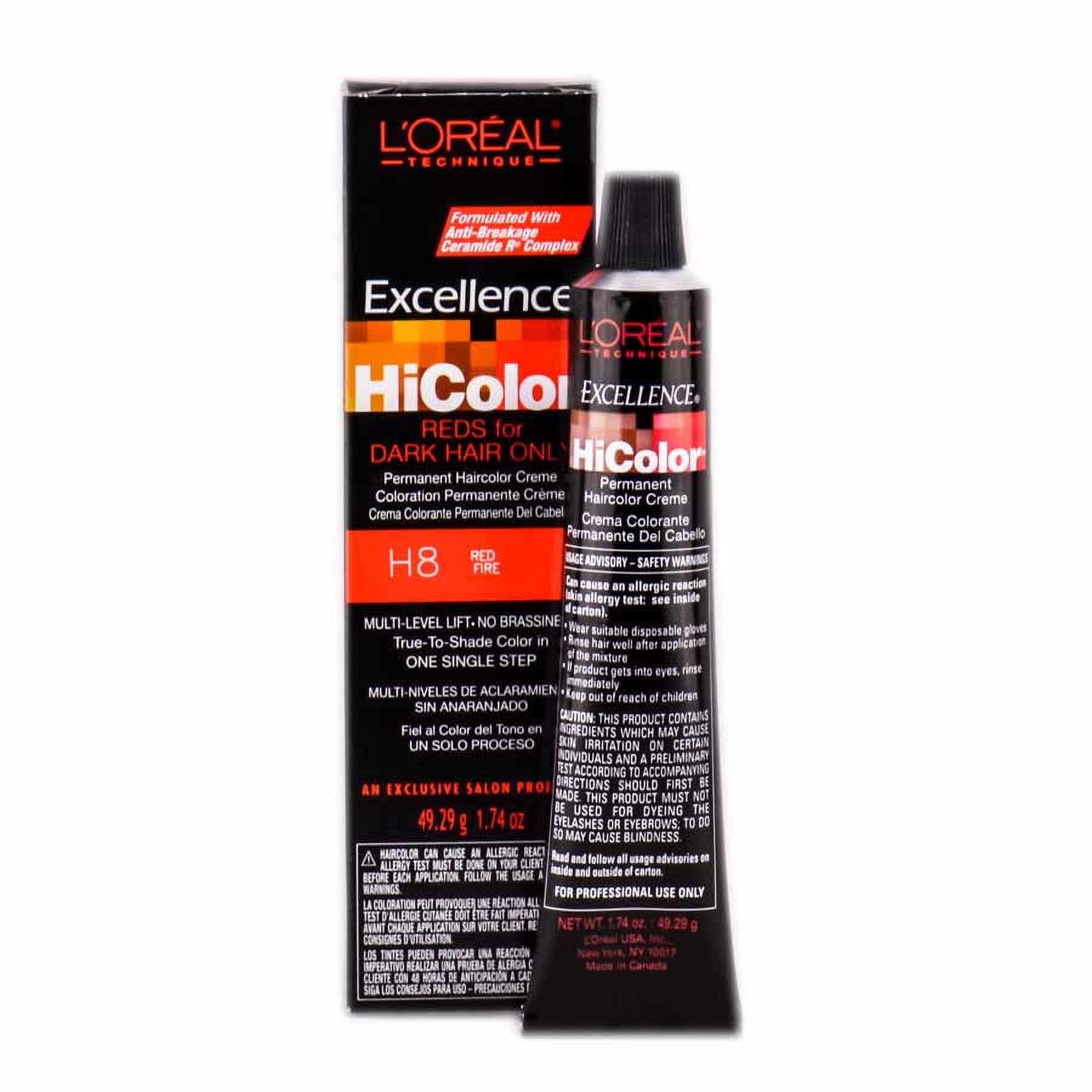 L'Oreal Excellence HiColor Red Fire H8, Permanent Hair Color Creme for ...