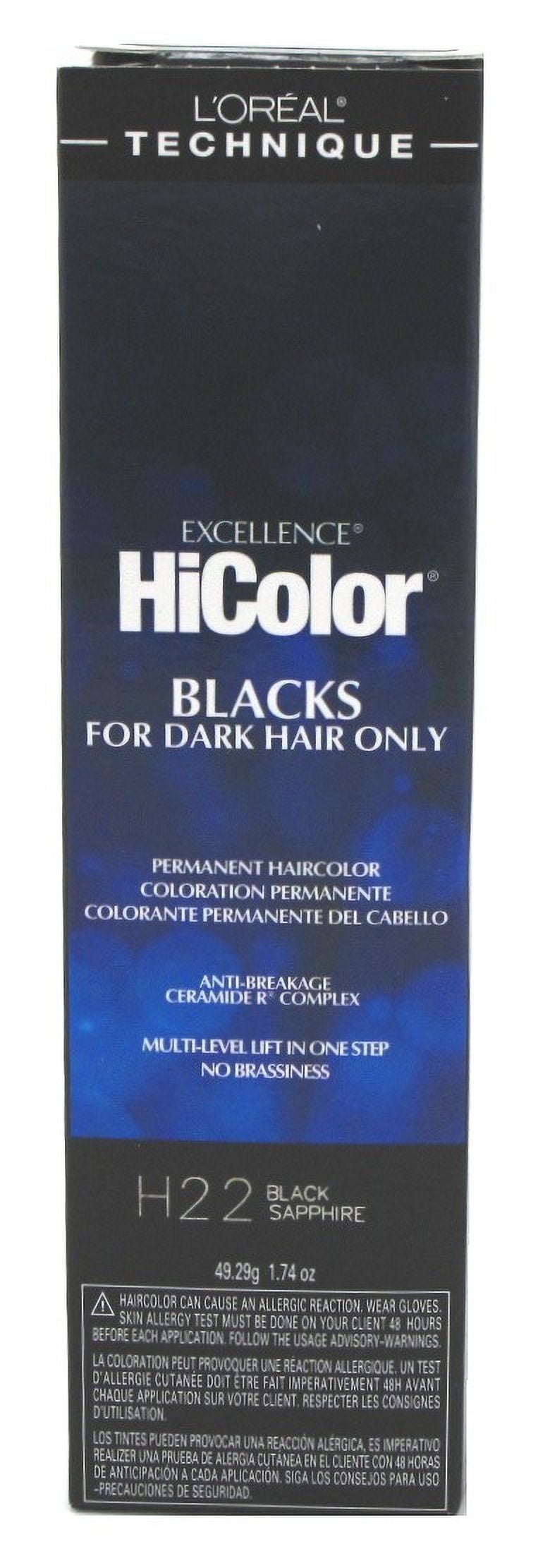 L'Oreal Excellence Hicolor Permanent Hair Color, Black Sapphire 1.75 oz (Pack of 3)
