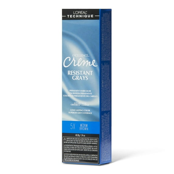 L'Oreal Excellence Resistant Gray Permanent Creme 5X Medium Brown 1.74 oz, Pack of 6