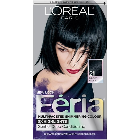 L'Oreal Feria Multi-Faceted Shimmering Colour, 21 Bright Blackch - (Pack of 3)