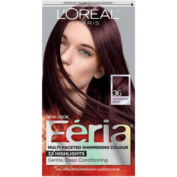 L'Oreal Feria Multi-Faceted Shimmering Colour, Warmer, 36 Deep Burgundy Brown, 1 ea (Pack of 3)