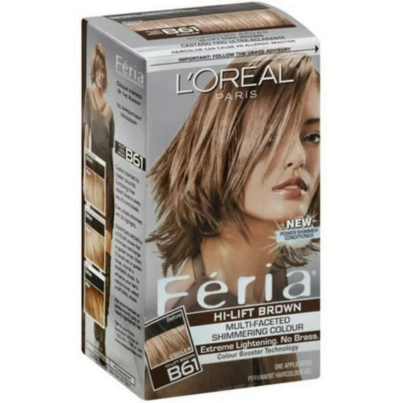 L'Oreal Feria Permanent Hair Colour, Cool, B61 Hi-Lift Brown 1 ea (Pack of 2)