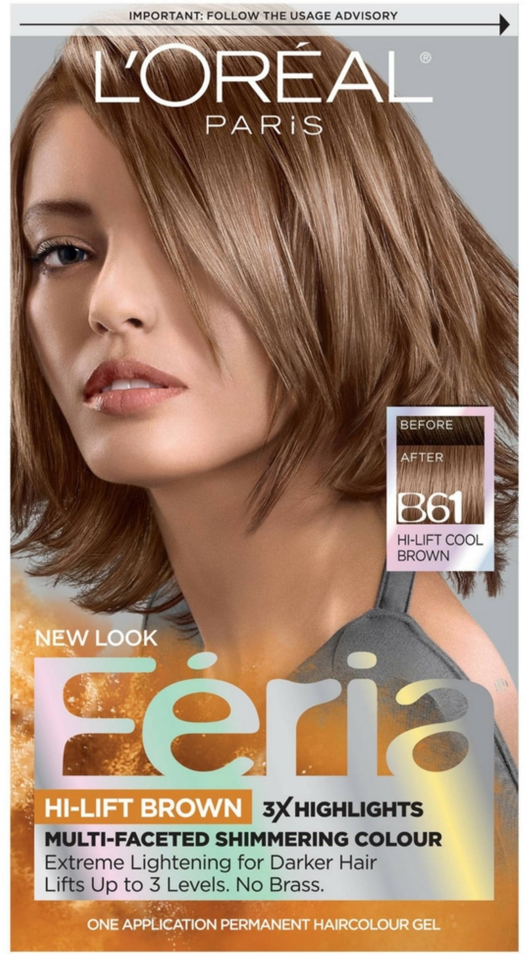 ÉCLAT Air color ダークブラウン 150g×3 L'Oreal Feria Permanent Hair Colour, Cool, B61 Hi-Lift Brown