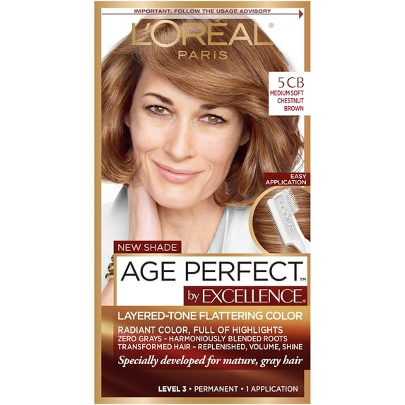 L'Oreal Paris Age Perfect Permanent Hair Color, 5CB Medium Soft Chestnut Brown, 1 Kit