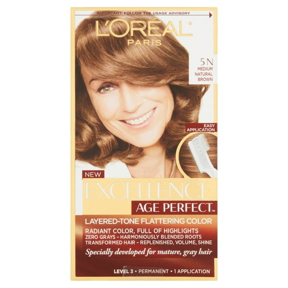 L'Oreal Paris Age Perfect Permanent Hair Color, 5N Medium Natural Brown, 1 kit