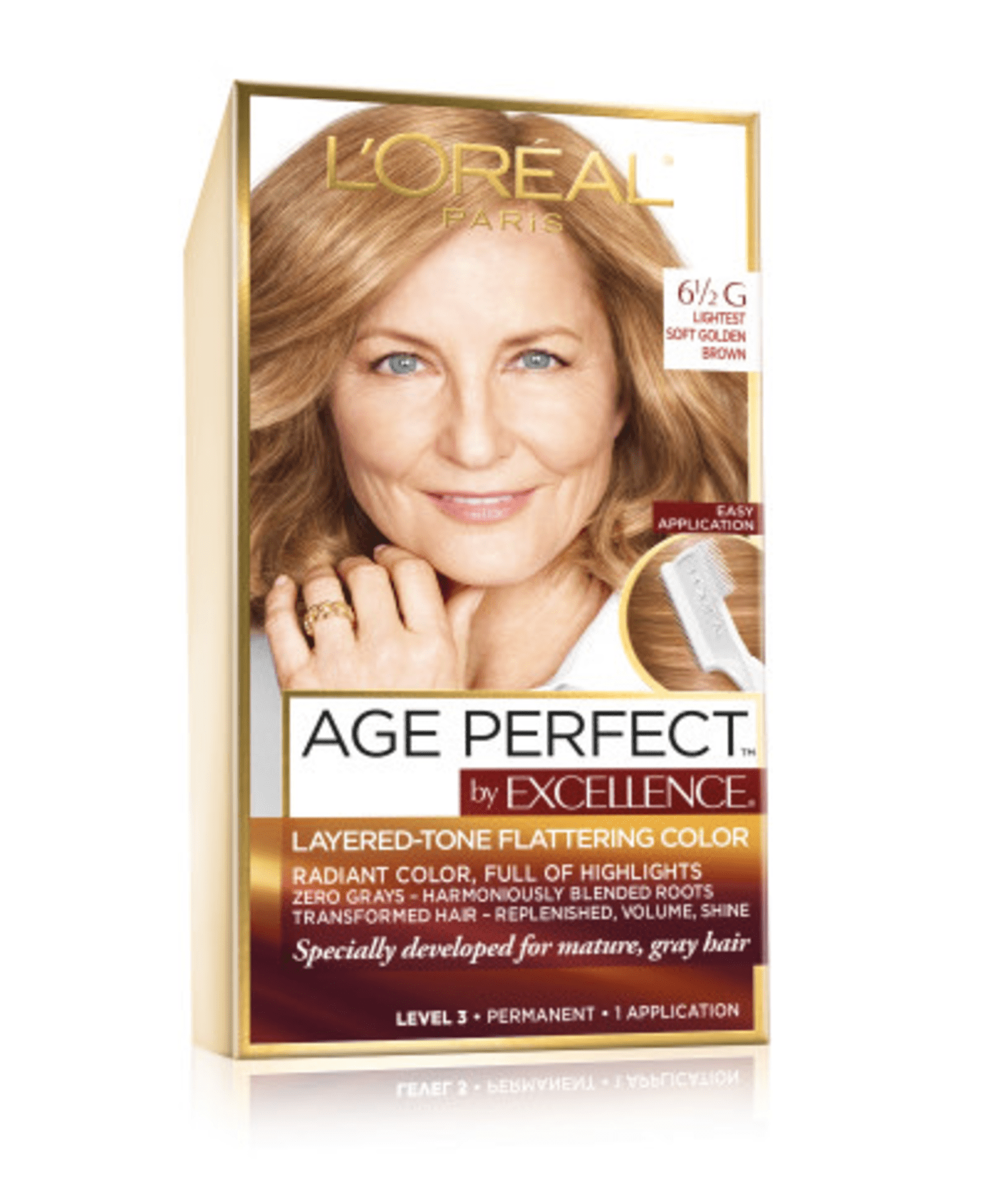 L'Oreal Paris Age Perfect Permanent Hair Color Kit, 6 1/2 G Lightest Soft Golden Brown