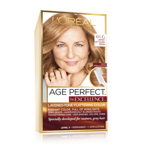 L'Oreal Paris Age Perfect Permanent Hair Color Kit, 6 1/2 G Lightest Soft Golden Brown
