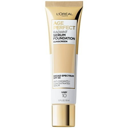 L'Oreal Paris Age Perfect Radiant Serum Foundation Makeup, 10 Ivory, 1 fl oz
