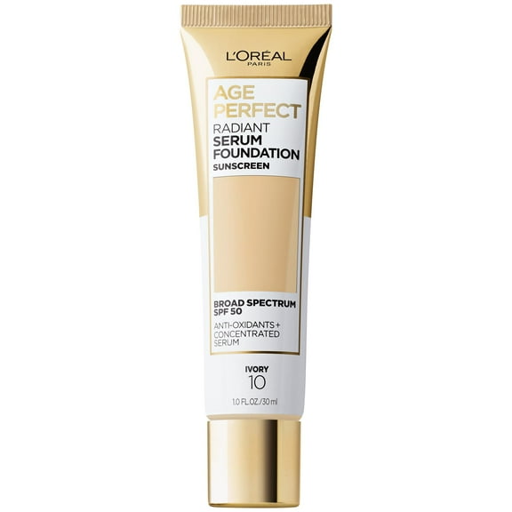 L'Oreal Paris Age Perfect Radiant Serum Foundation Makeup, 10 Ivory, 1 fl oz