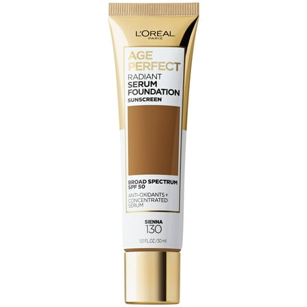 L'Oreal Paris Age Perfect Radiant Serum Foundation Makeup, 130 Sienna, 1 fl oz