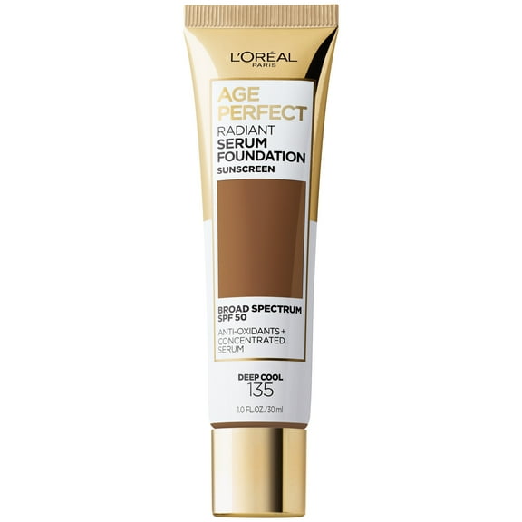 L'Oreal Paris Age Perfect Radiant Serum Foundation Makeup, 135 Deep Cool, 1 fl oz