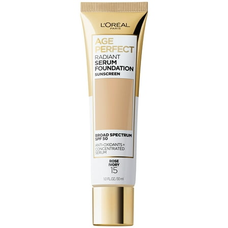 L'Oreal Paris Age Perfect Radiant Serum Foundation Makeup, 15 Rose Ivory, 1 fl oz