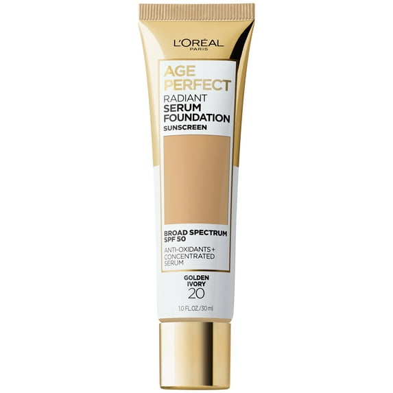 L'Oreal Paris Age Perfect Radiant Serum Foundation Makeup, 20 Golden Ivory, 1 fl oz