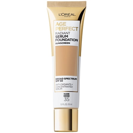 L'Oreal Paris Age Perfect Radiant Serum Foundation Makeup, 35 Nude Beige, 1 fl oz