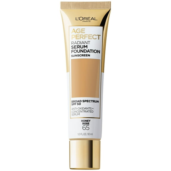 L'Oreal Paris Age Perfect Radiant Serum Foundation Makeup, 65 Honey Rose, 1 fl oz