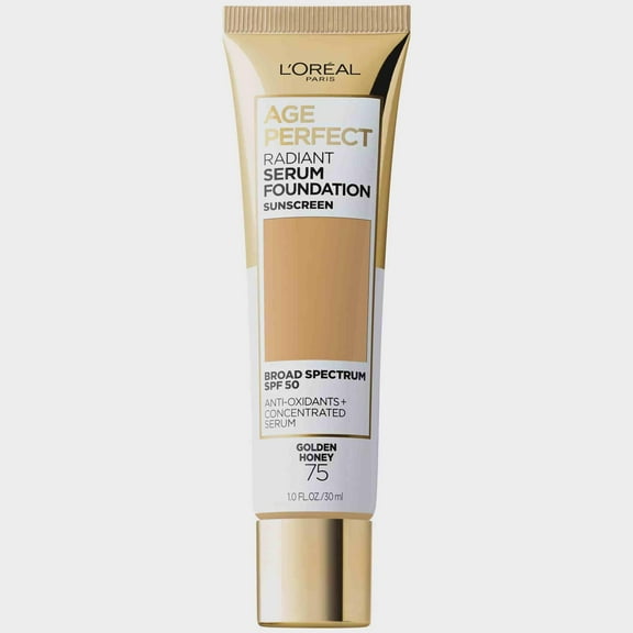 L'Oreal Paris Age Perfect Radiant Serum Foundation Makeup, 75 Golden Honey, 1 fl oz