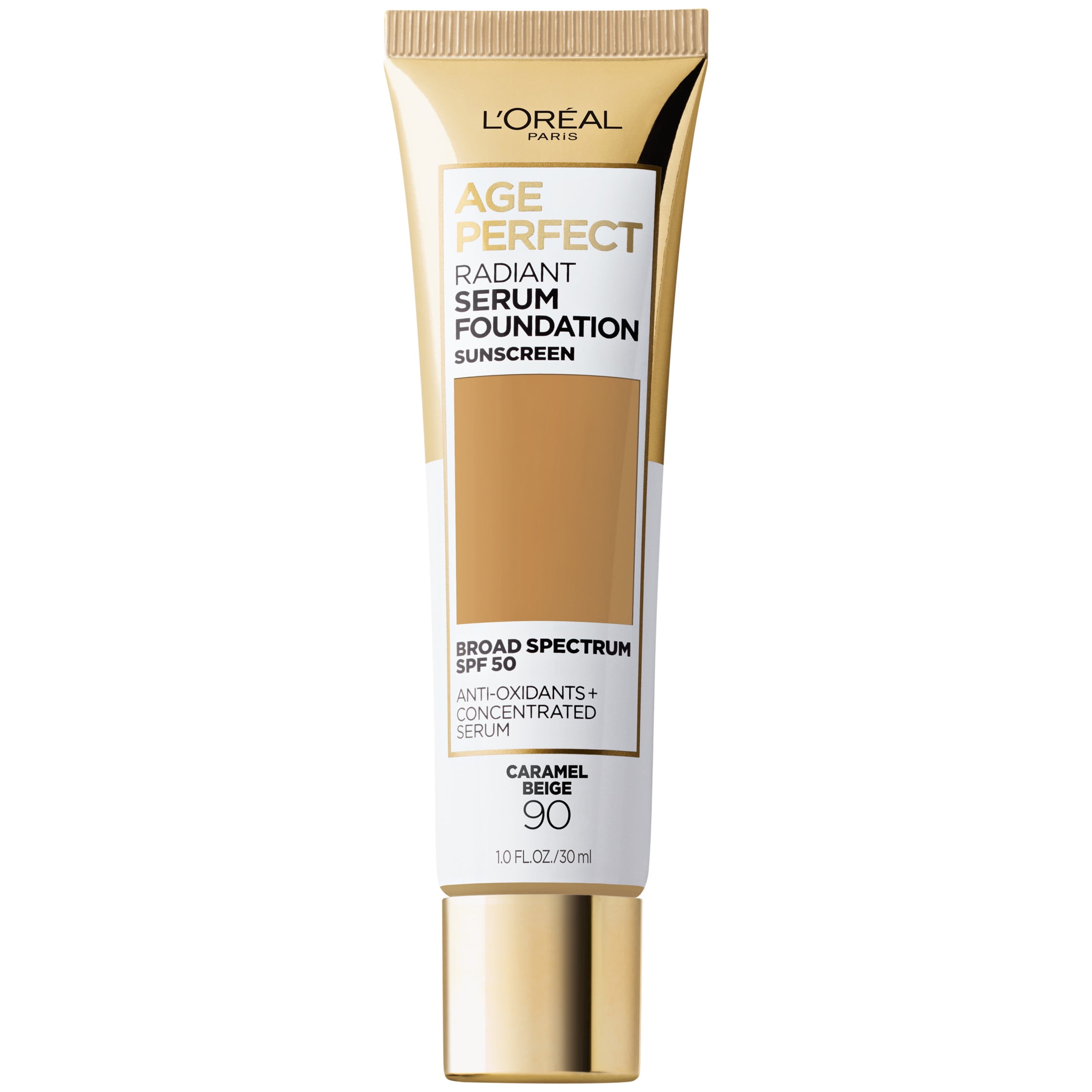 L'Oreal Paris Age Perfect Radiant Serum Foundation Makeup, 90 Caramel Beige, 1 fl oz