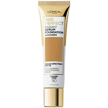 L'Oreal Paris Age Perfect Radiant Serum Foundation Makeup, 90 Caramel Beige, 1 fl oz