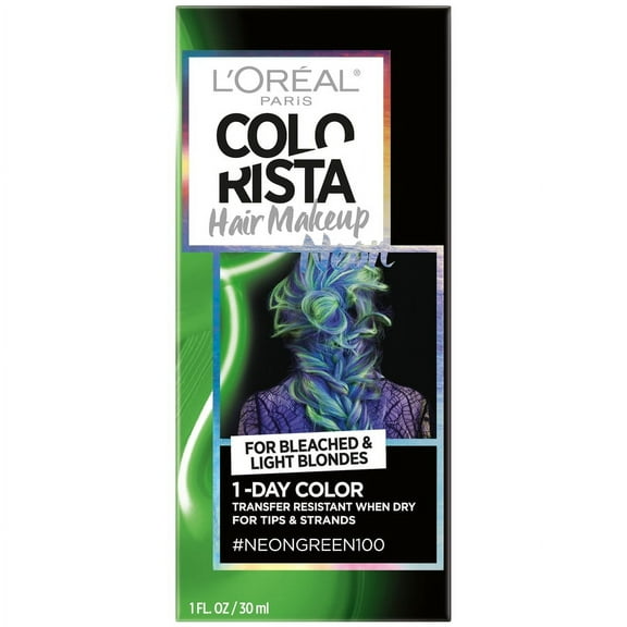 L'Oreal Paris Colorista Hair Makeup 1-Day Hair Color, 100 Neon Green (for blondes), 1 fl. oz.