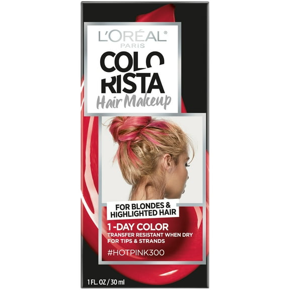 L'Oreal Paris Colorista Hair Makeup 1-Day Hair Color Kit, 300 Hot Pink, 1 fl oz