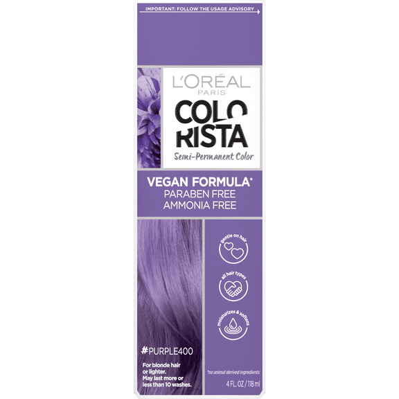 L'Oreal Paris Colorista Semi-Permanent Hair Color, Light Bleached Blondes, Purple, 1 Kit