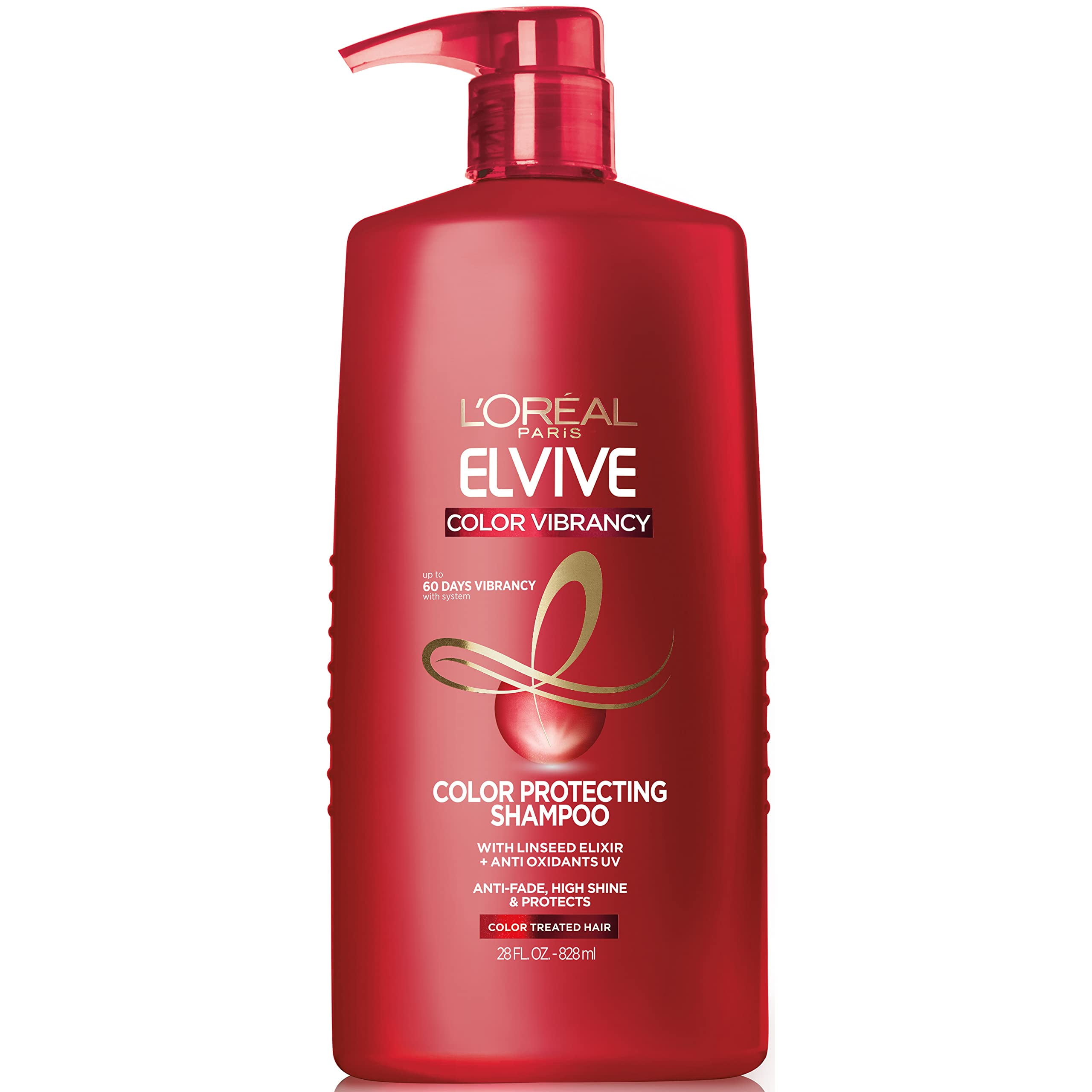 L,Oreal Paris Elvive Color Vibrancy Protecting Shampoo, For Color Treated Hair, Shampoo With Linseed Elixir And Anti-Oxidants, For Anti-Fade, High Shine, And Color Protection, 28 Fl Oz