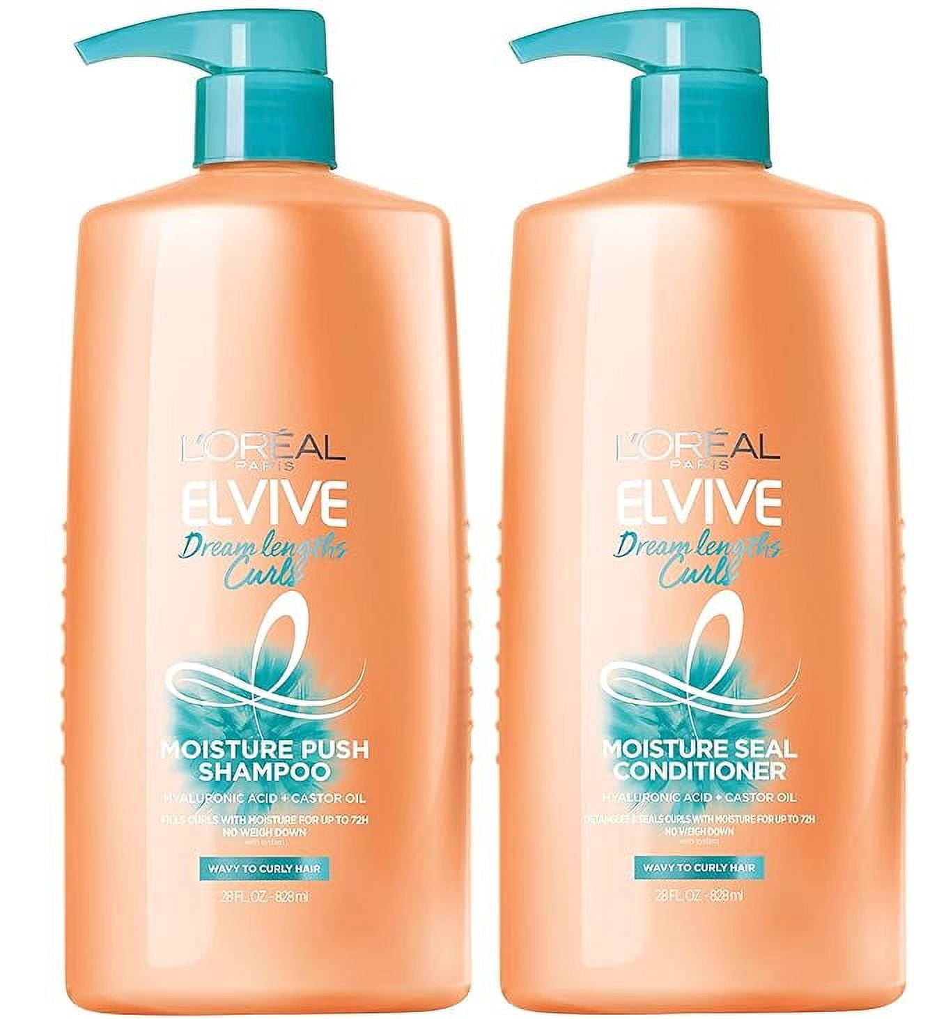 L'Oreal Paris Elvive Dream Lengths Curls Moisture Push Shampoo and Moisture Seal Conditioner Set, Paraben-Free with Hyaluronic Acid and Castor Oil. Wavy to curly hair