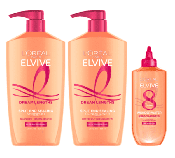 L'Oreal Paris Elvive Dream Lengths Restoring Shampoo, Detangler Conditioner, and Lamellar Rinse Out Set, 28 fl oz