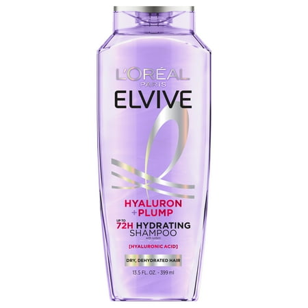 L'Oreal Paris Elvive Hyaluron Plump Hydrating Shampoo, 72H Intense Moisture, Squeeze, 13.5 fl oz