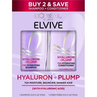 L'Oreal Paris Elvive Hyaluron Plump Squeeze Hydrating Shampoo Conditioner Kit, 72Hr Intense Moisture