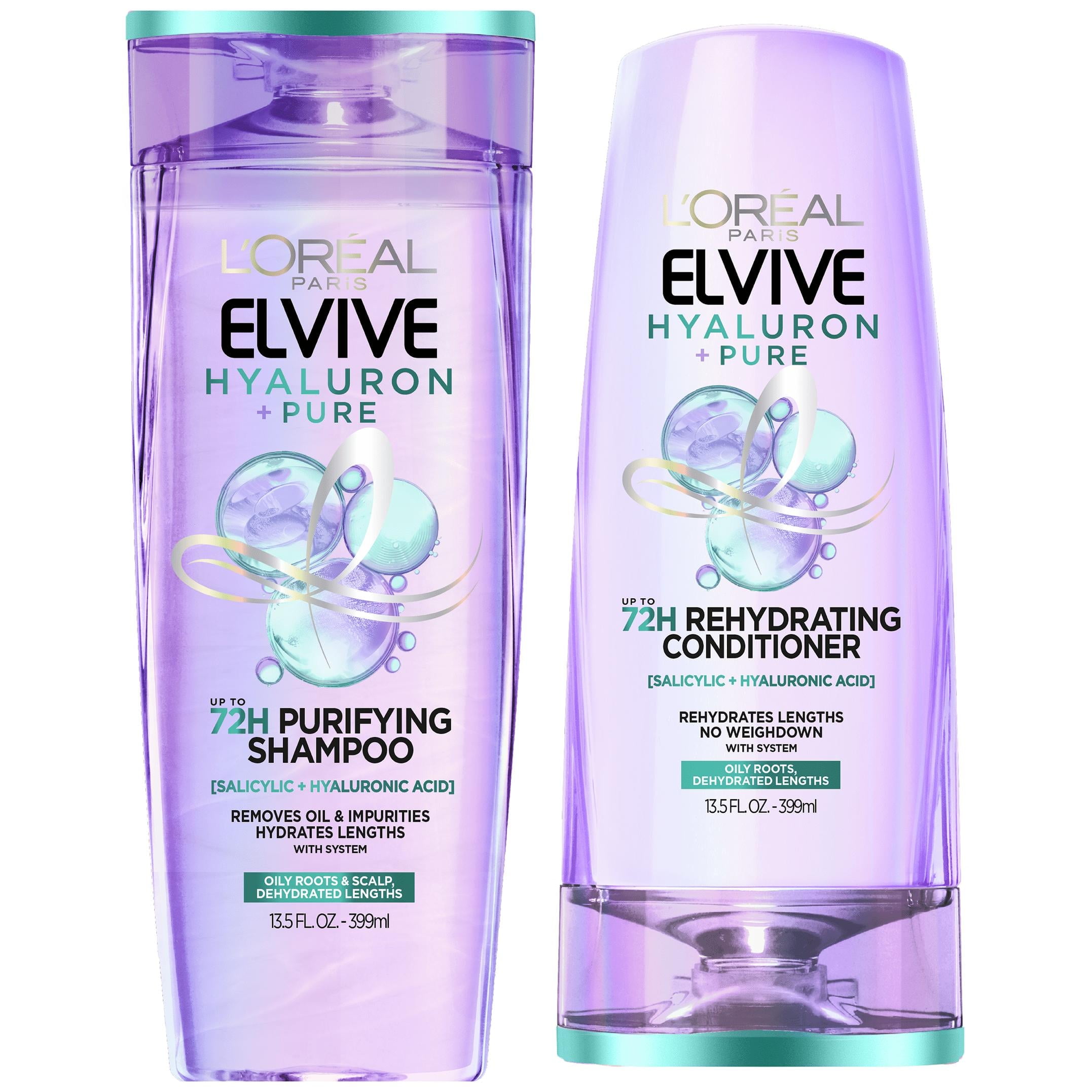 L Oreal Paris Elvive Hyaluron Pure Shampoo and Conditioner Set for Oily Hair 13.5 fl oz