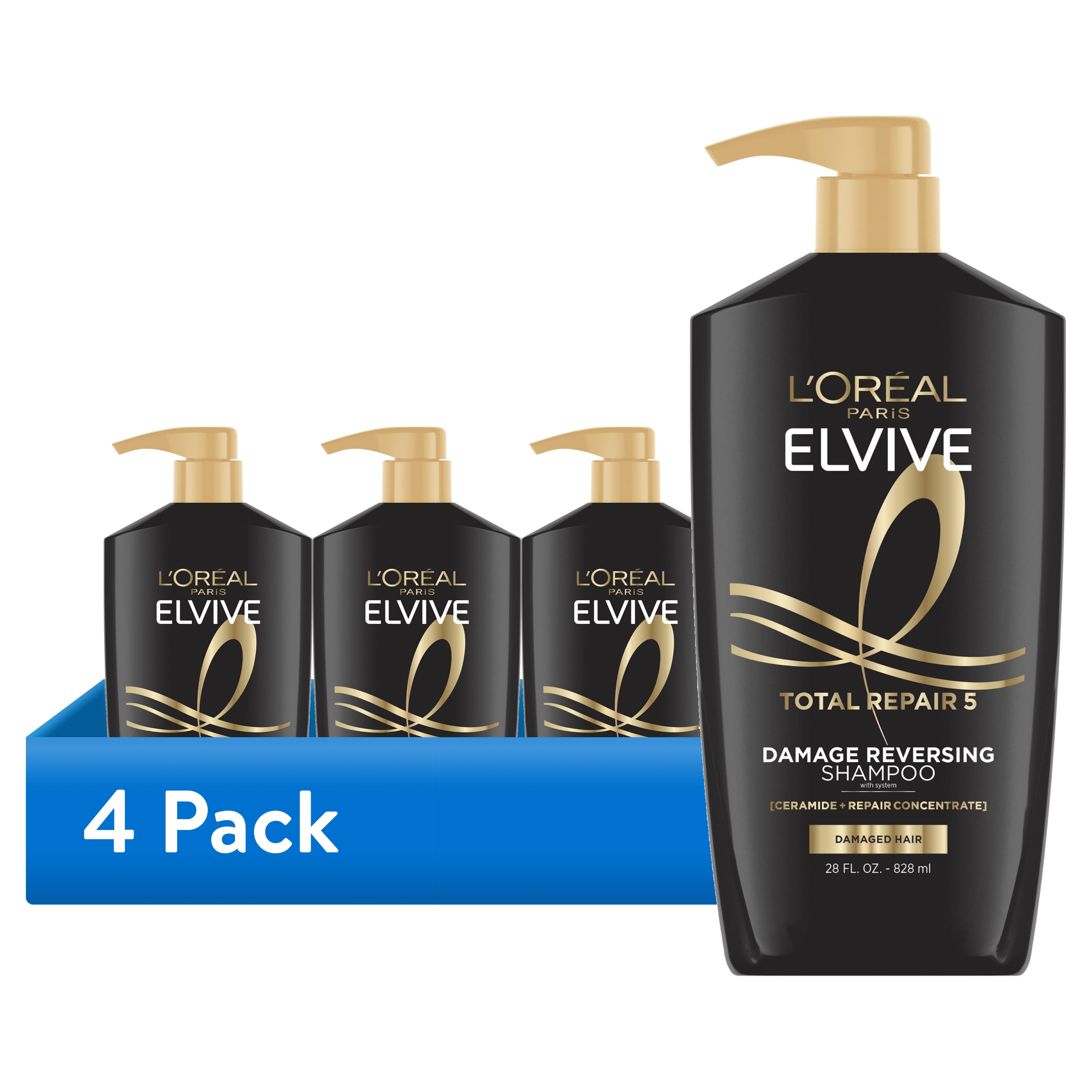(4 pack) L'Oreal Paris Elvive Total Repair 5 Repairing Shampoo for Damaged Hair, Pump, 28 fl oz