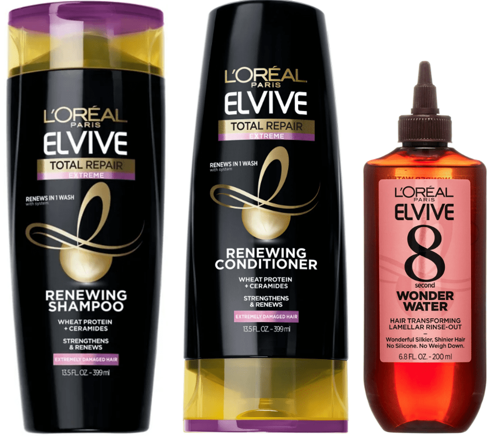 L'Oreal Paris Elvive Total Repair Extreme Renewing Shampoo, Conditioner, & Wonder Water Set, 13.5 fl oz