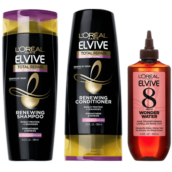 L'Oreal Paris Elvive Total Repair Extreme Renewing Shampoo, Conditioner, & Wonder Water Set, 13.5 fl oz