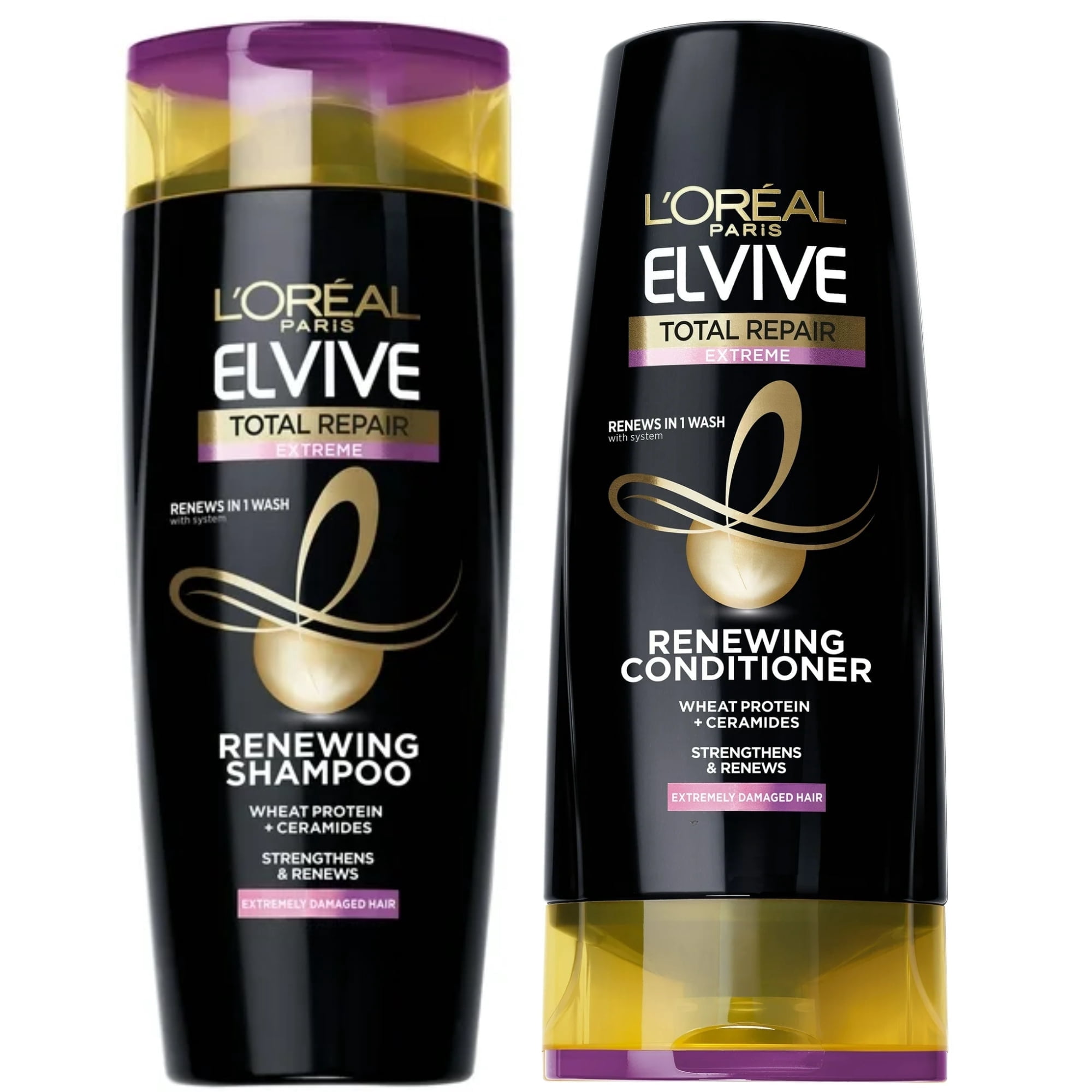 L'Oreal Paris Elvive Total Repair Extreme Shampoo & Conditioner, Cream Form, for Damaged Hair, 12.6 fl oz Each, Pack of 2