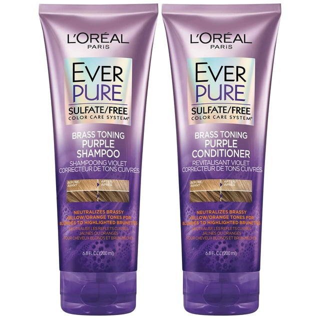 L'Oreal Paris EverPure Color Protection Purple Shampoo & Conditioner Full Size Set with Hibiscus - 2 Piece