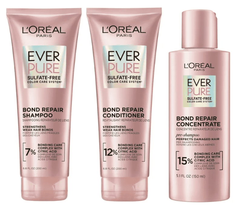 L'Oreal Paris EverPure Sulfate Free Bond Strengthening Shampoo, Conditioner, & Pre Shampoo Treatment Set, 6.8 fl oz
