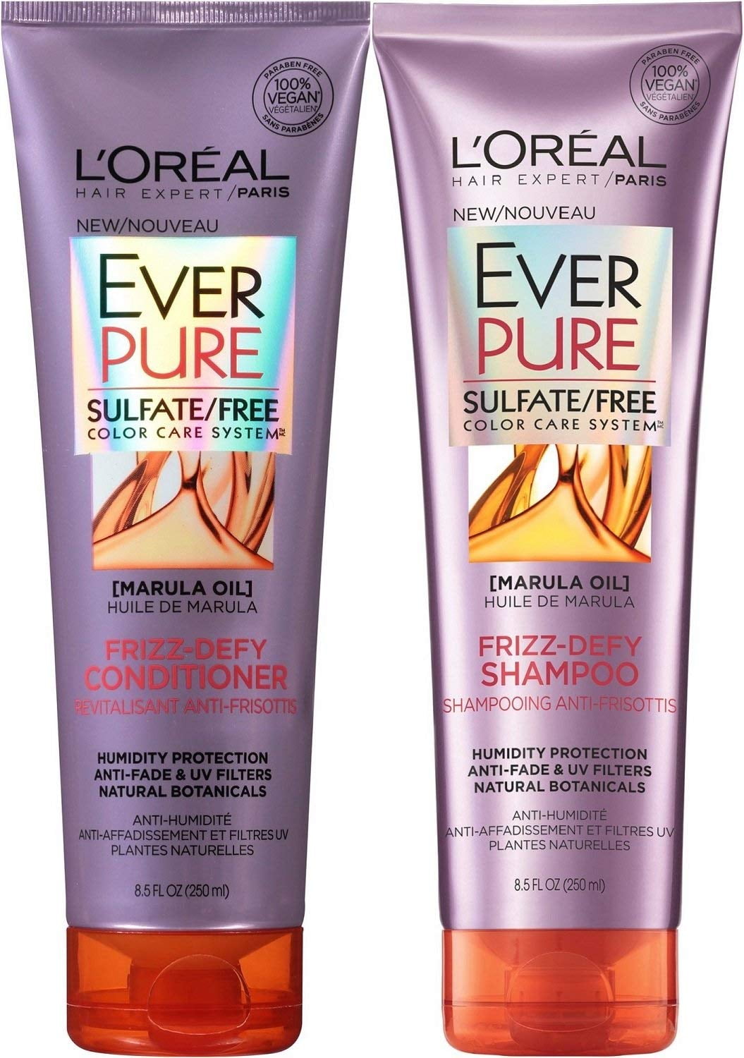 L,Oreal Paris Everpure Frizz-Defy Bundle: Shampoo & Conditioner, 8.5 OunceEach