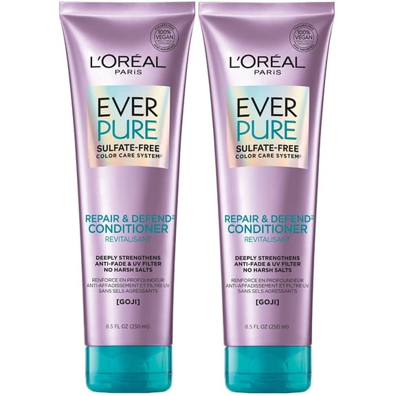 L'Oreal Paris Everpure Repair & Defend Conditioner - Strengthen & Repair Color-Treated Hair - Enriched with Goji - Pack of 2 (8.5 Fl Oz each) - Packaging May Vary