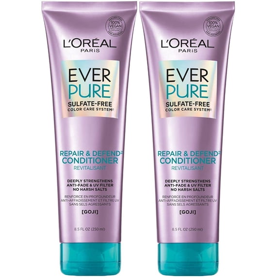L'Oreal Paris Everpure Repair & Defend Conditioner - Strengthen & Repair Color-Treated Hair - Enriched with Goji - Pack of 2 (8.5 Fl Oz each) - Packaging May Vary