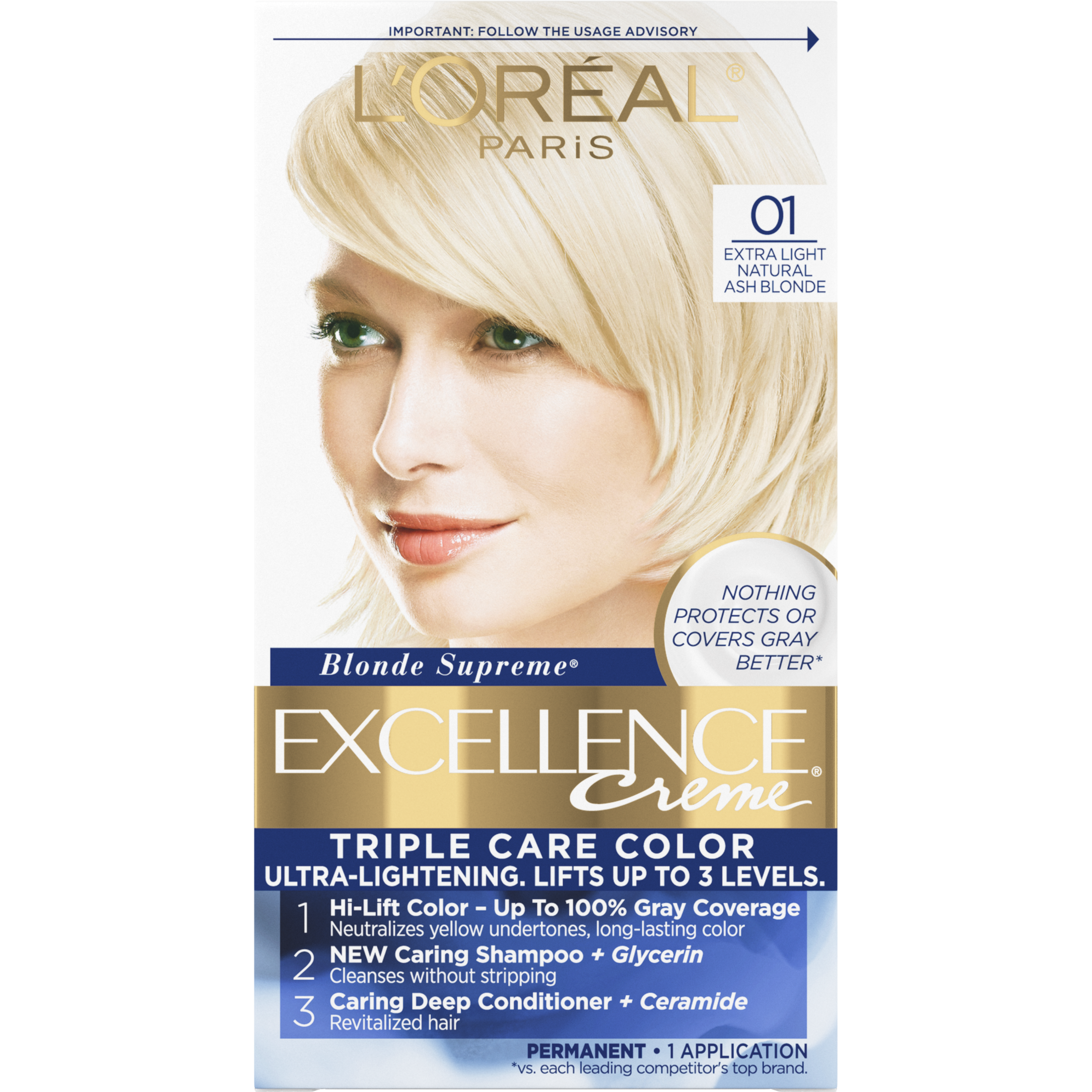 L'Oreal Paris Excellence Creme Permanent Hair Color, 01 Extra Light Ash Blonde - image 1 of 6