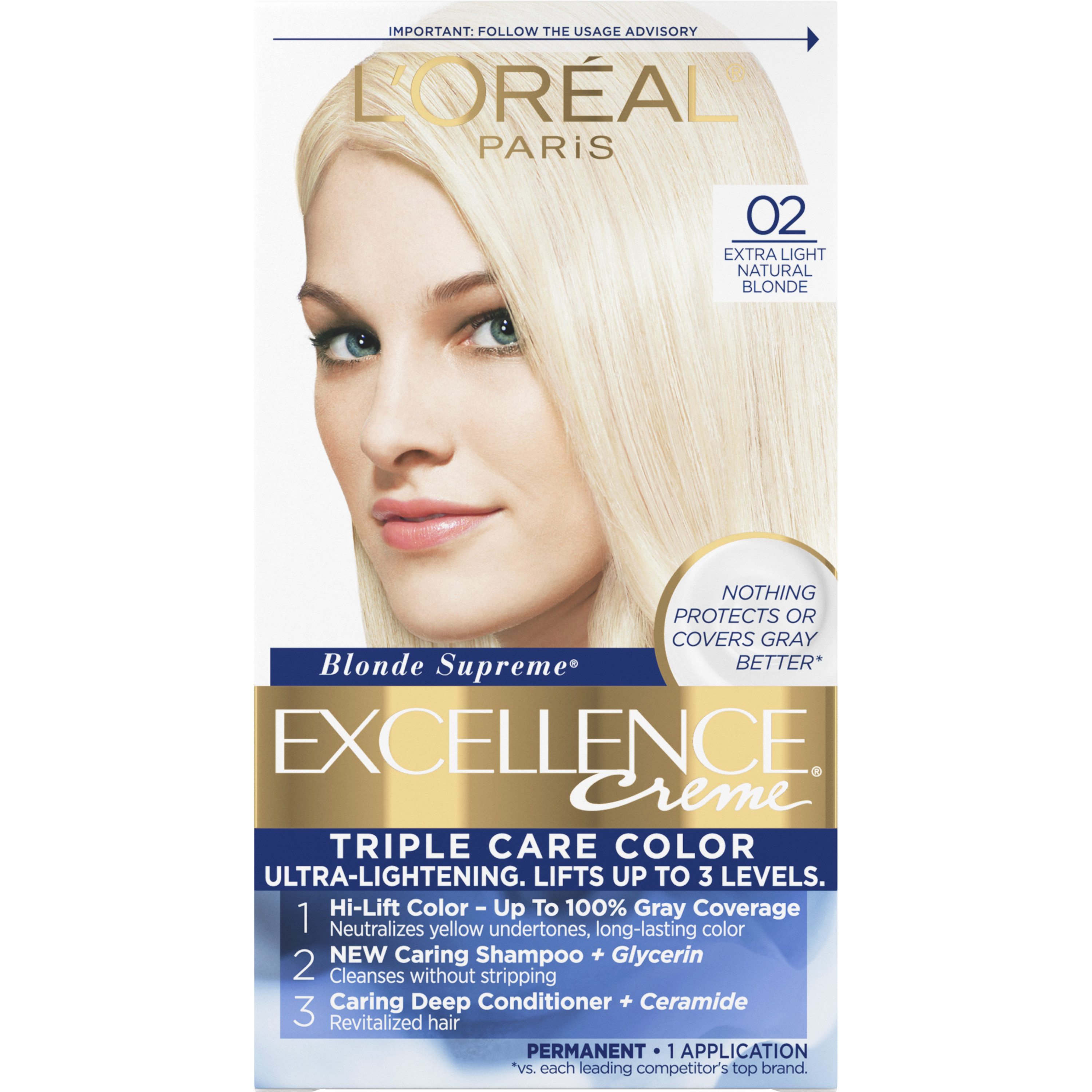 L'Oreal Paris Excellence Creme Permanent Hair Color, 02 Extra Light Natural Blonde - image 1 of 6