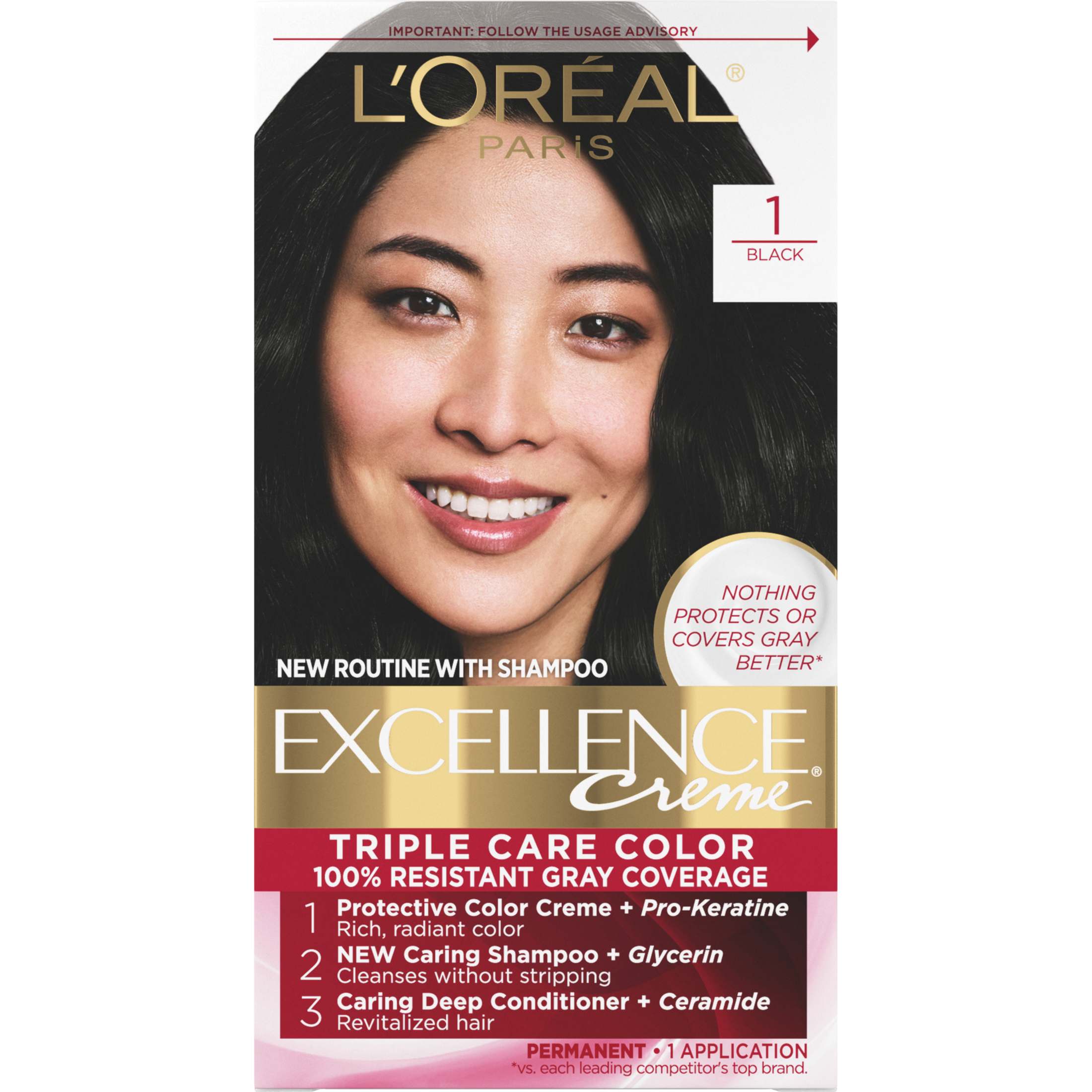 L'Oreal Paris Excellence Creme Permanent Hair Color, 1 Black - image 1 of 8